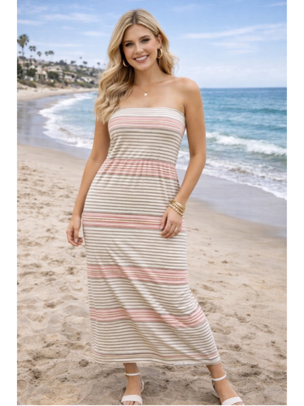 Women's Sophie Max Striped Maxi Skirt Size S White Red Summer F26